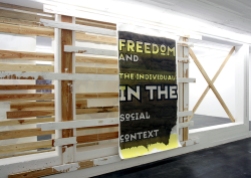 Daniela Brahm Community, 2006 wooden structure, paint, “Proclamation Poster / freedom”, oil on primed paper