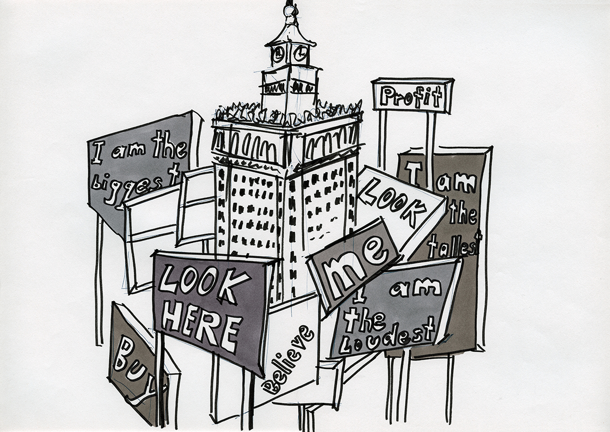 Daniela Brahm_„Warsaw fighting city / look here“ 2009, marker and ballpen on paper, 29,7 x 42 cm